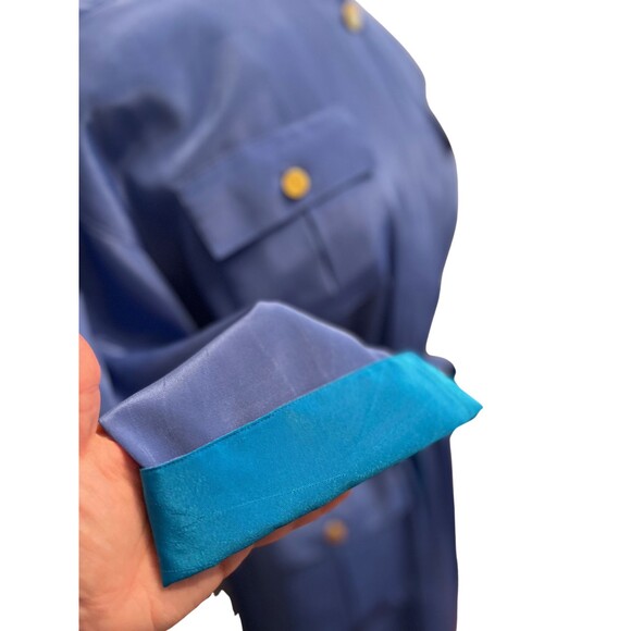 Vintage 90s Dress‎ Leslie Fay Midi Belt Pockets Satin Blue Retro Long Sleeves 10 - Picture 11 of 16